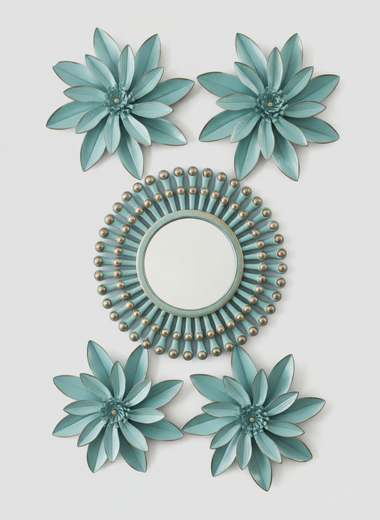 SET DECORATIVO FLORES Y ESPEJO