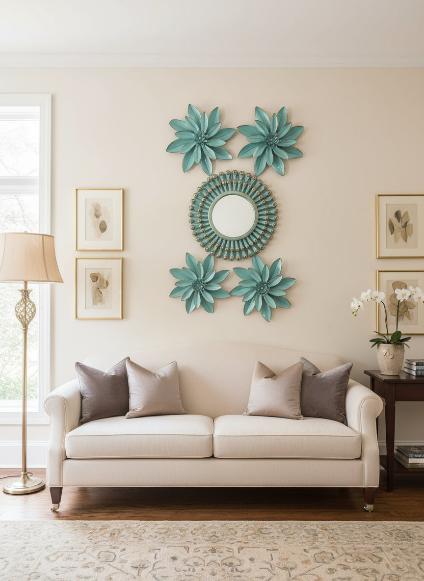 SET DECORATIVO FLORES Y ESPEJO