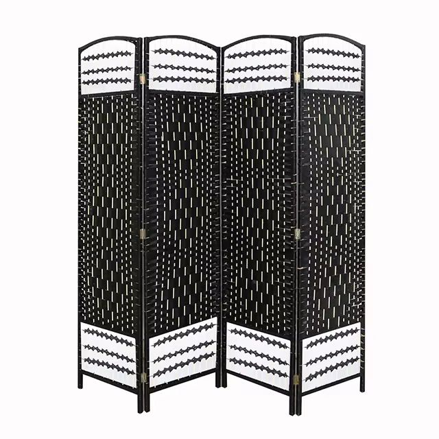 BIOMBO DIVISOR DE AMBIENTES BAMBÚ 4 PANELES NEGRO