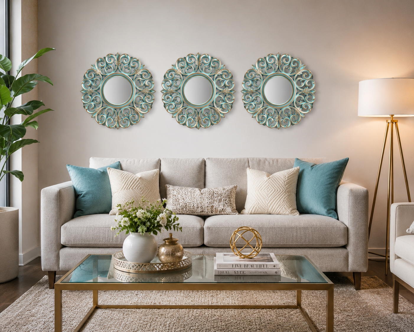 Set decorativo flor turquesa