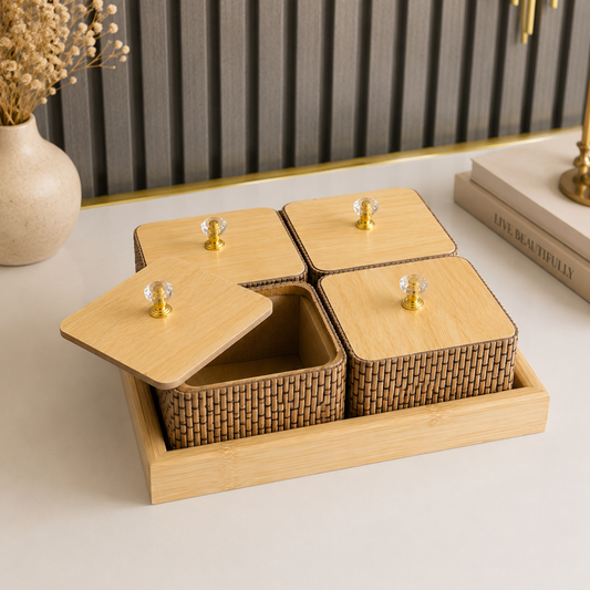 Bandeja Organizadora de Madera con 4 Compartimentos