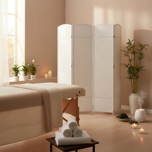 BIOMBO DIVISOR DE AMBIENTES BAMBÚ 4 PANELES BLANCO