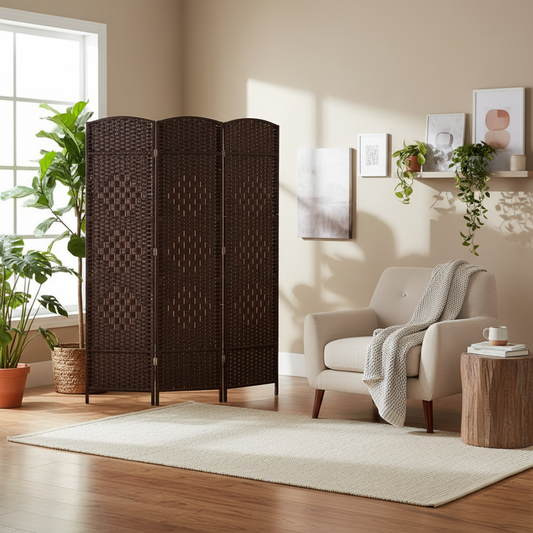 BIOMBO DIVISOR DE AMBIENTES BAMBÚ 4 PANELES CAFÉ