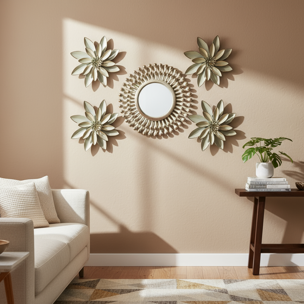 SET DECORATIVO FLORES Y ESPEJO