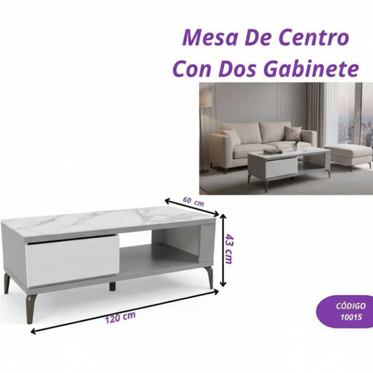 MESA DE CENTRO MODERNA CON GABINETE MÁRMOL CHIC