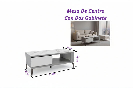 Mesa De Centro Moderna Mármol Storage 120