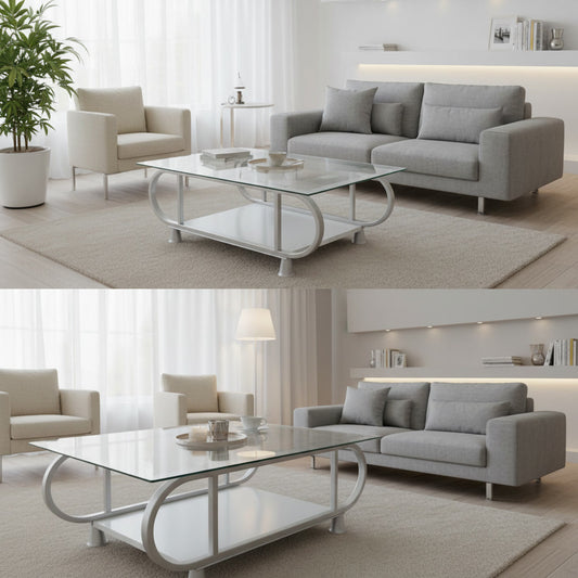 MESA DE CENTRO GLASS WHITE CURVE