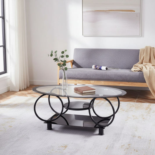 MESA DE CENTRO GLASS BLACK OVAL