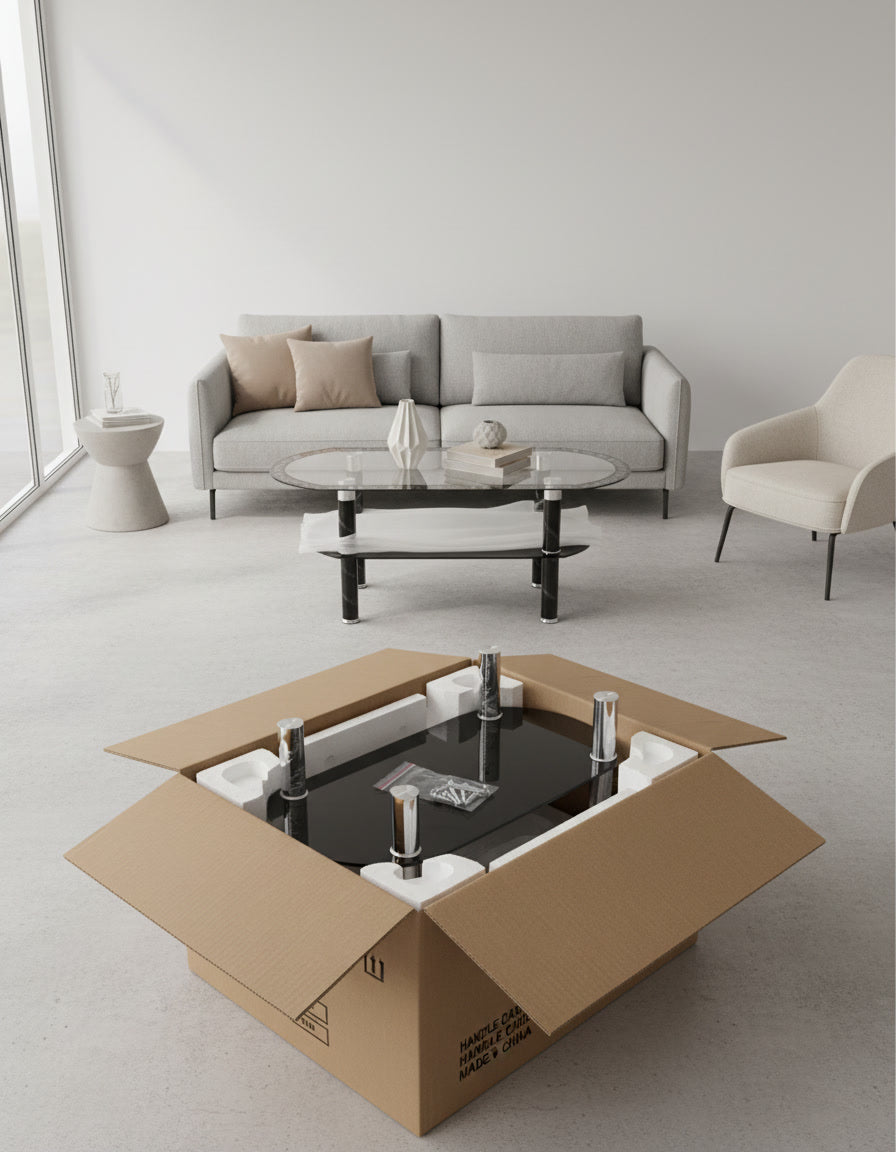 MESA DE CENTRO VIDRIO OVAL BLACK