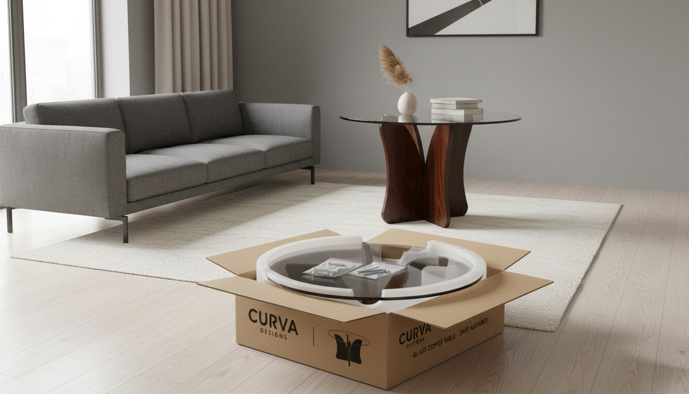 SET MESAS DE CENTRO REDONDAS VIDRIO Y MADERA