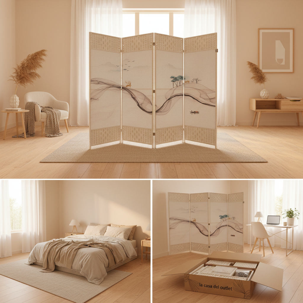 BIOMBO DECORATIVO 4 PANELES DISEÑO PAISAJE MINIMALISTA
