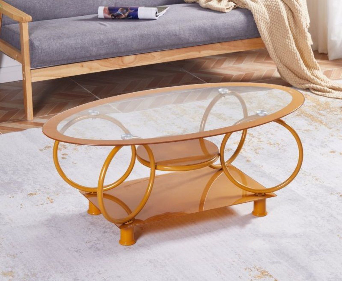 Mesa De Centro Glass Gold Oval