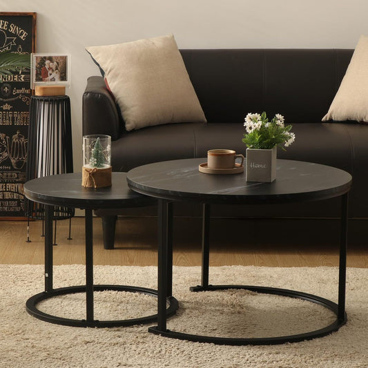 SET DE MESAS DE CENTRO NOIR STONE EFECTO MÁRMOL NEGRO