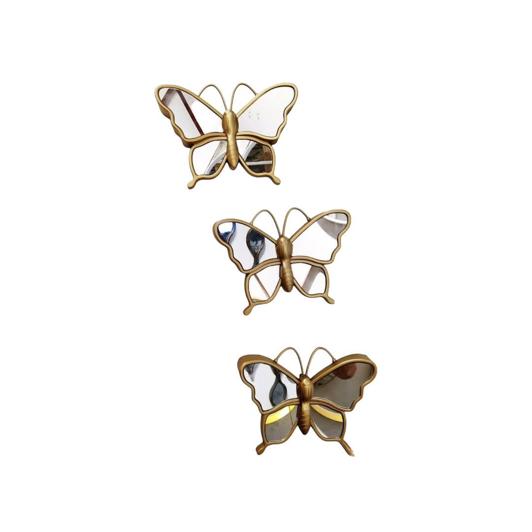 SET 3 MARIPOSAS DECORATIVAS DORADAS