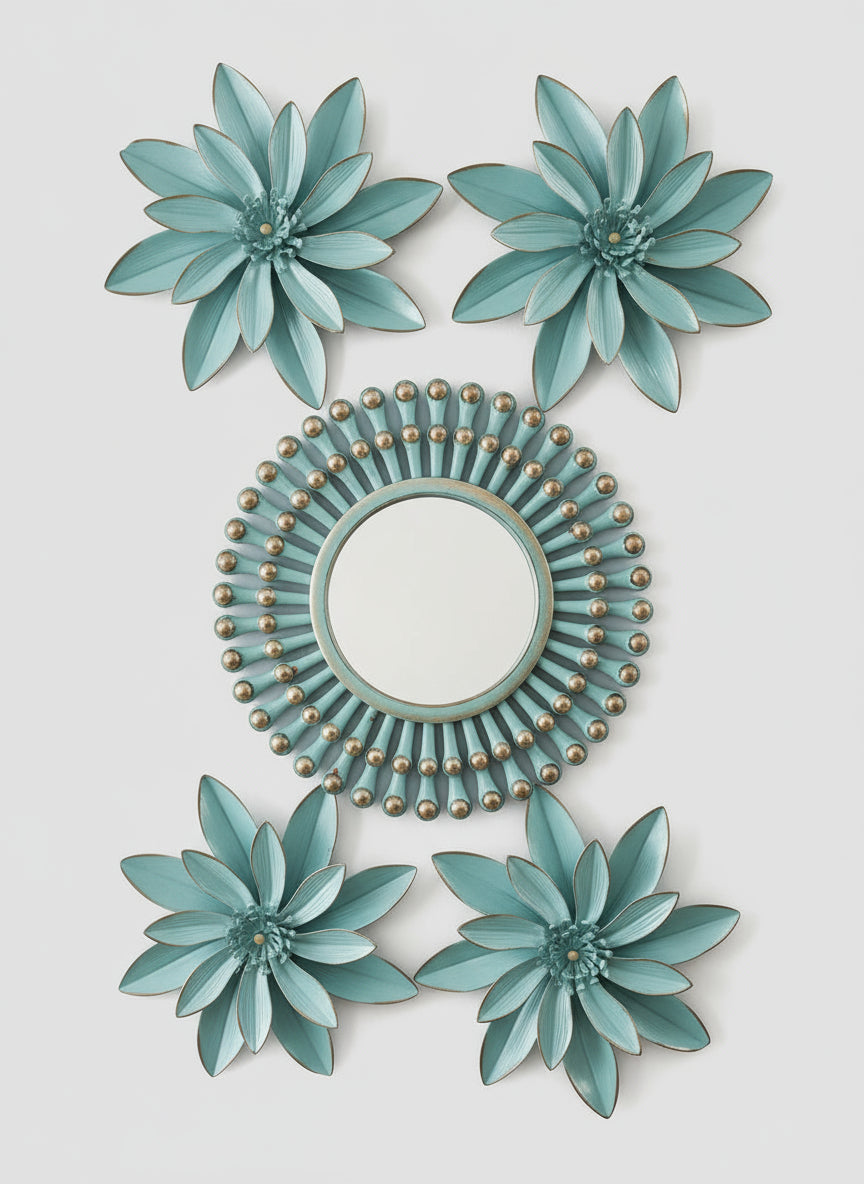 SET DECORATIVO FLORES Y ESPEJO