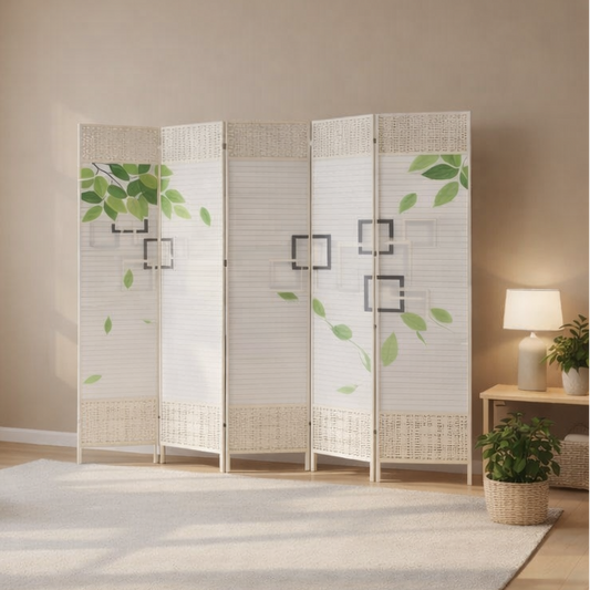 BIOMBO DECORATIVO 4 PANELES HOJAS NATURALES