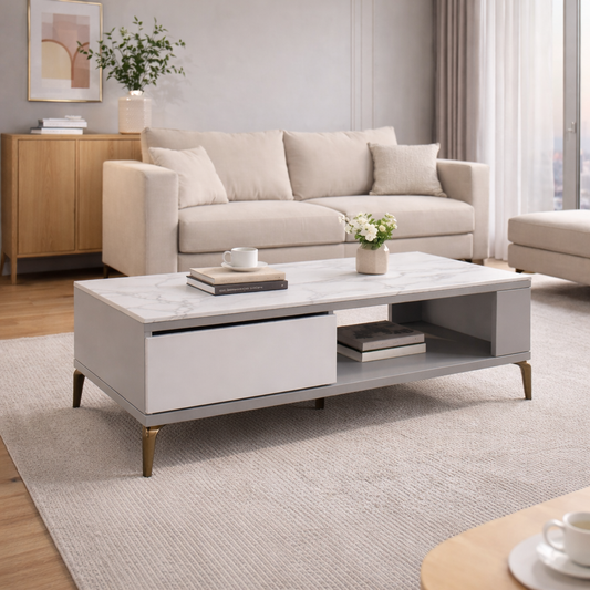 MESA DE CENTRO MODERNA CON GABINETE MÁRMOL CHIC