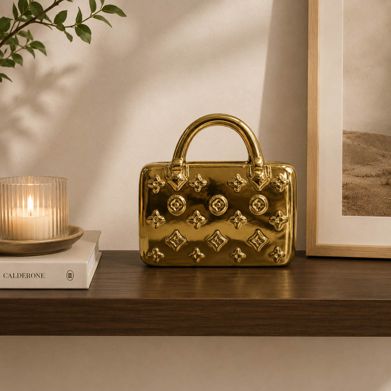 Florero Bolso Luxe Dorado