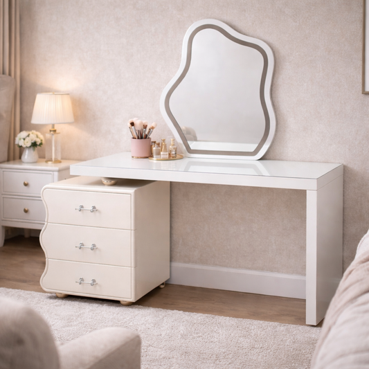 TOCADOR MODERNO CON ESPEJO DECORATIVO Y CAJONERA LATERAL