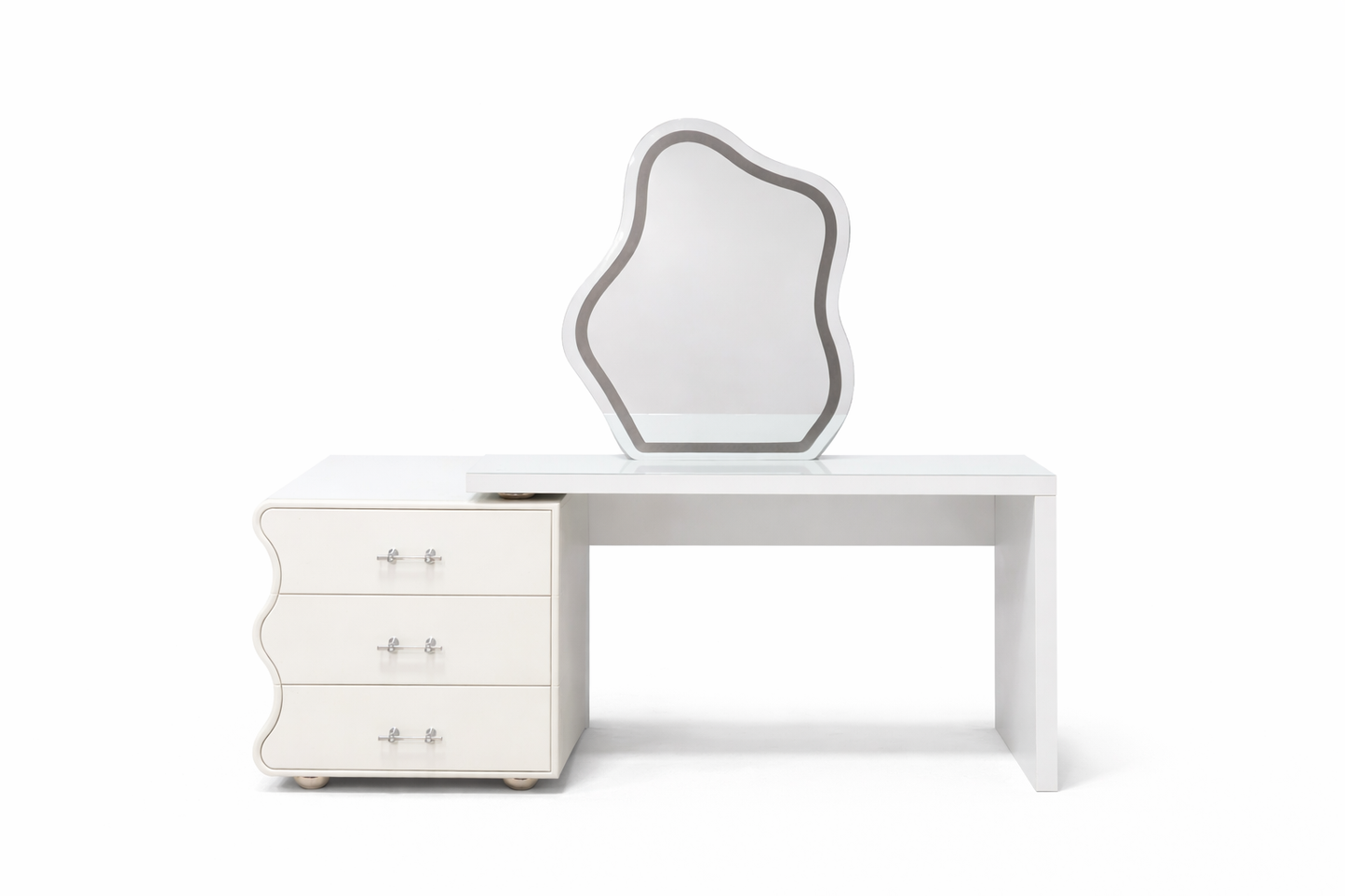 TOCADOR MODERNO CON ESPEJO DECORATIVO Y CAJONERA LATERAL