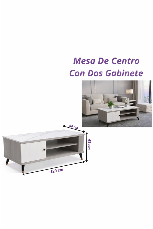MESA DE CENTRO MODERNA CON GABINETE Y REPISA