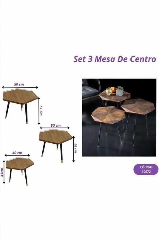SET 3 MESAS DE CENTRO HEXA NÓRDICAS