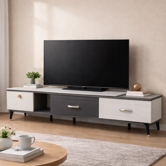 RACK PARA TV MODERNO BLANCO Y GRIS 161 CM