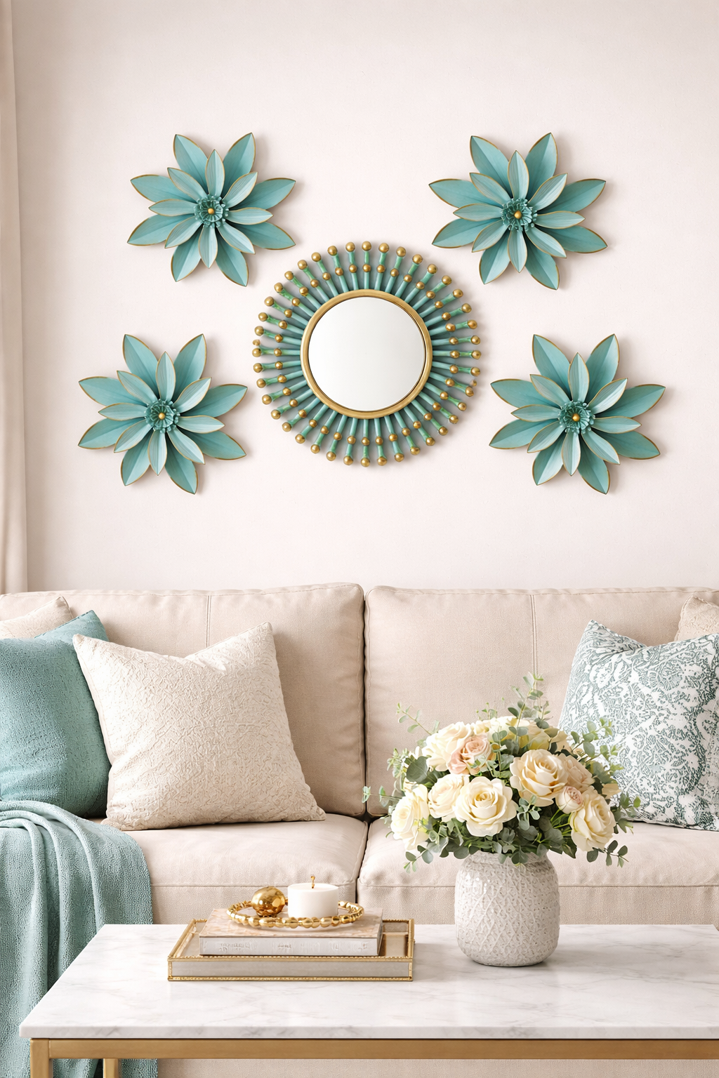 Set decorativo flores y espejos