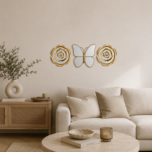 Set Decorativo Mariposa Y Rosas