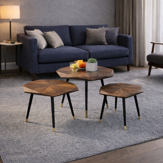 SET 3 MESAS DE CENTRO HEXA NÓRDICAS