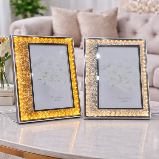Portafoto LED 28x30cm Decorativo Asimétrico con Cristales y Luz USB