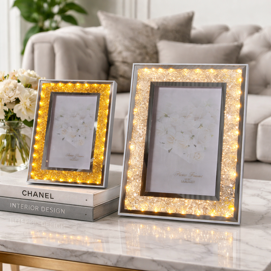 Portafoto LED 20 x 15 cm Decorativo con Cristales y Luz