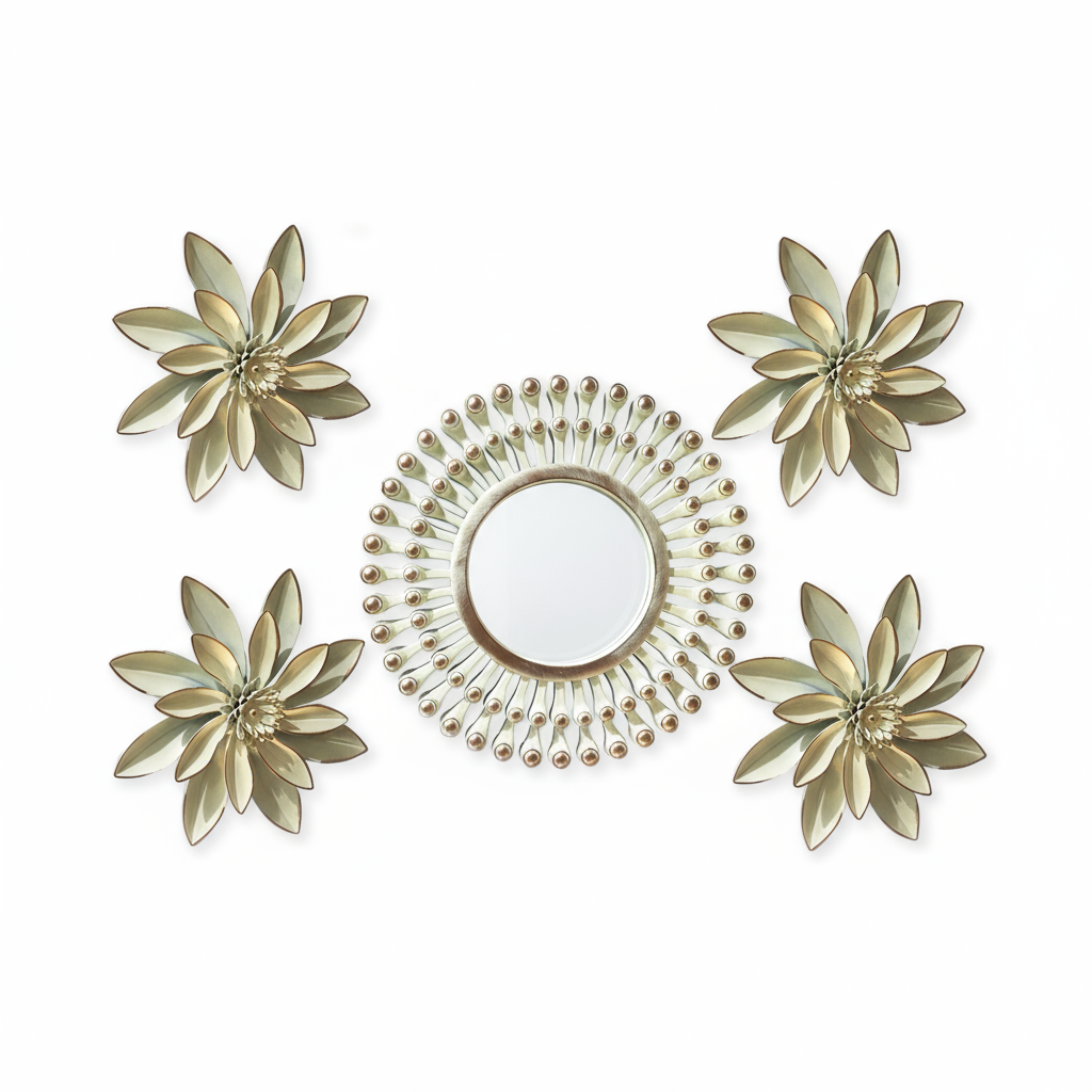 SET DECORATIVO FLORES Y ESPEJO