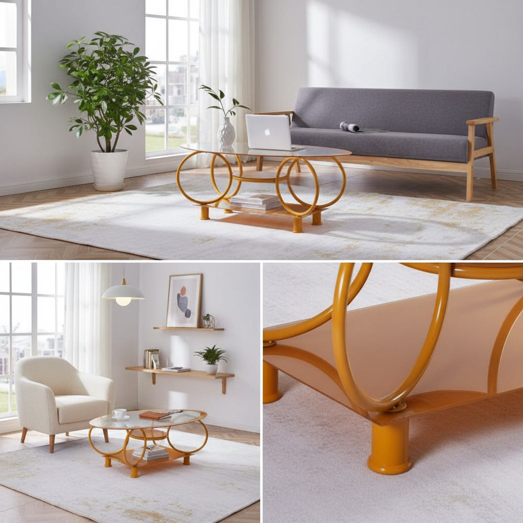 Mesa De Centro Glass Gold Oval