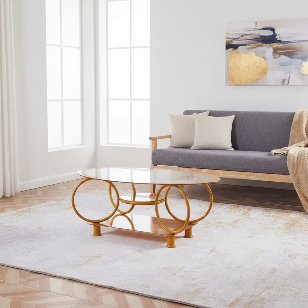 Mesa De Centro Glass Gold Oval