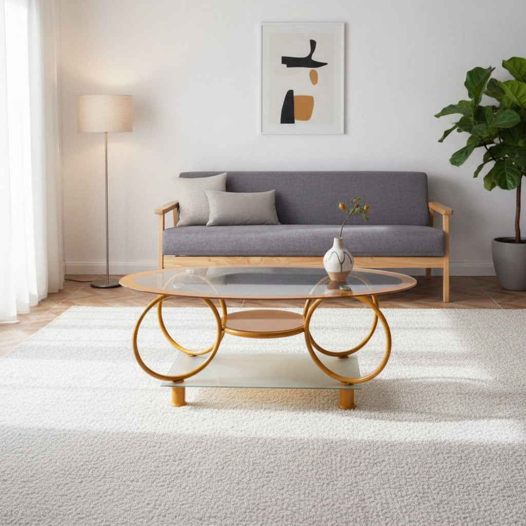 Mesa De Centro Glass Gold Oval