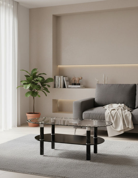 MESA DE CENTRO VIDRIO OVAL BLACK