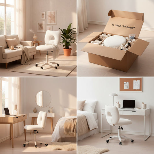 SILLA GIRATORIA TEDDY BLANCA CON RUEDAS