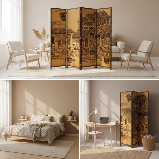 BIOMBO DECORATIVO ORIENTAL VINTAGE 4 PANELES