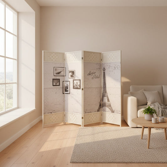 BIOMBO DECORATIVO 4 PANELES DISEÑO PARÍS VINTAGE