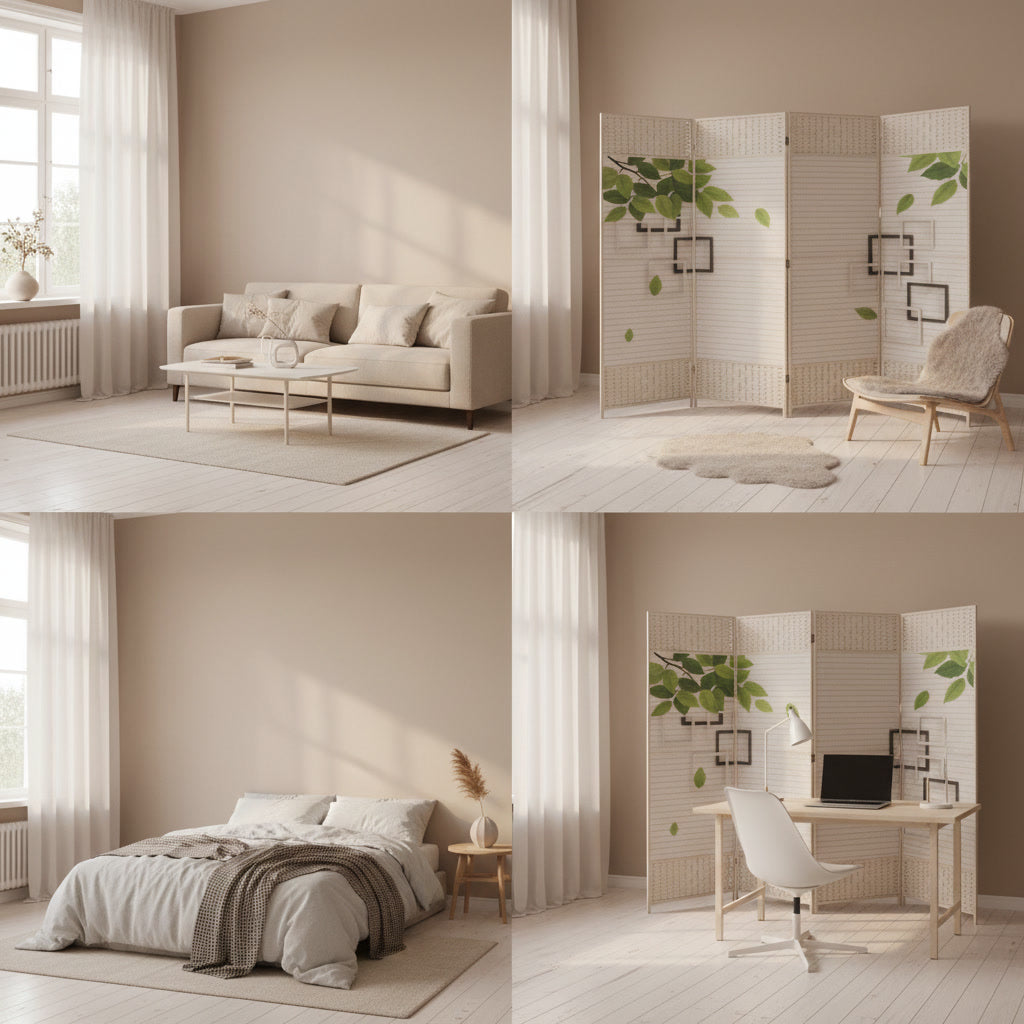 Biombo Decorativo 4 Paneles Hojas Naturales