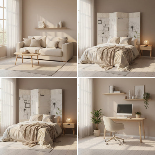 BIOMBO DECORATIVO 4 PANELES DISEÑO BOTÁNICO MODERNO