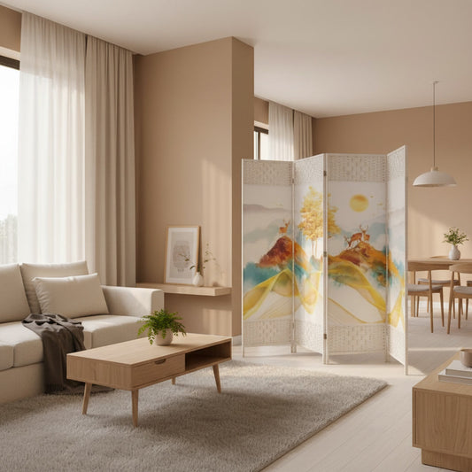 BIOMBO DECORATIVO 4 PANELES DISEÑO PAISAJE ARTÍSTICO