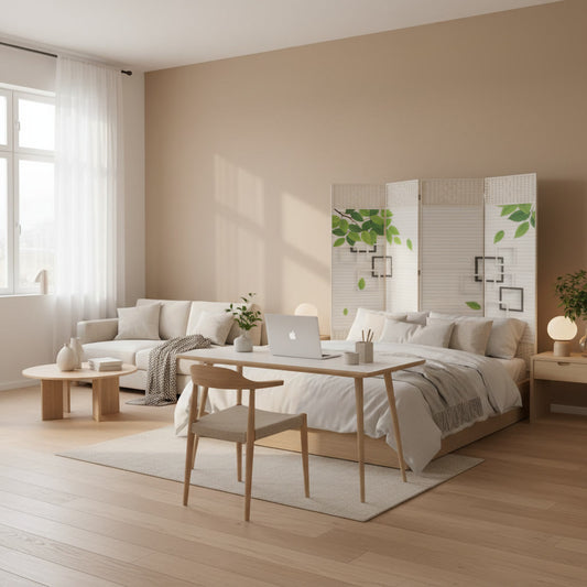 Biombo Decorativo 4 Paneles Hojas Naturales
