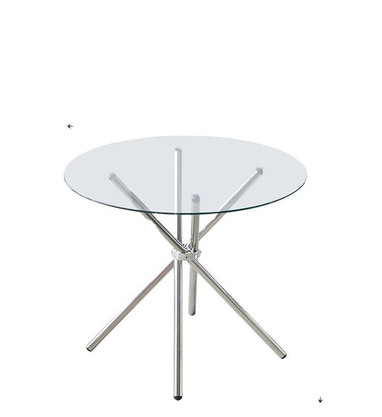 MESA LATERAL REDONDA DE VIDRIO CON BASE CROMADA