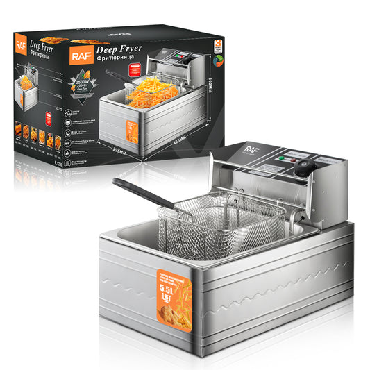 Freidora Eléctrica De Aceite Raf 5.5l En Acero Inoxidable