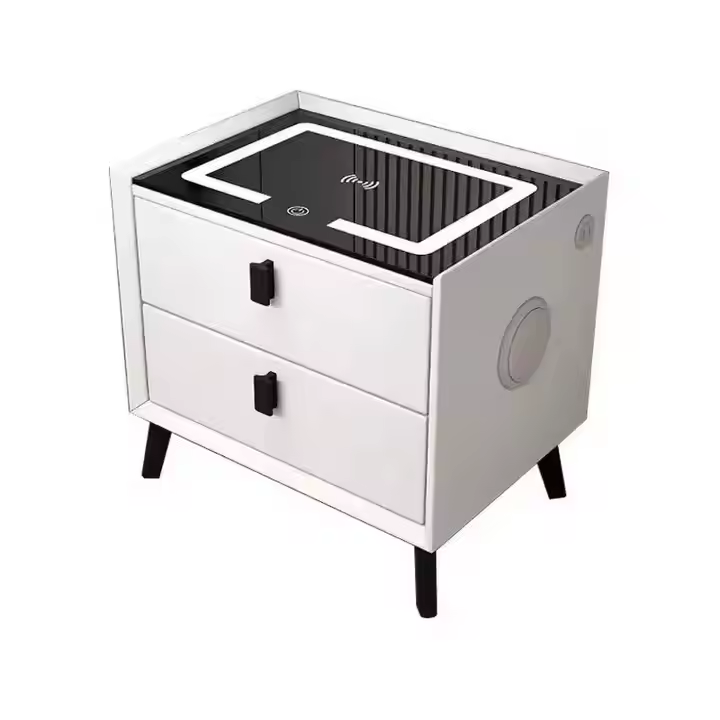 Velador Moderno LED  2 Cajones con Cargador Inalámbrico y Puertos USB
