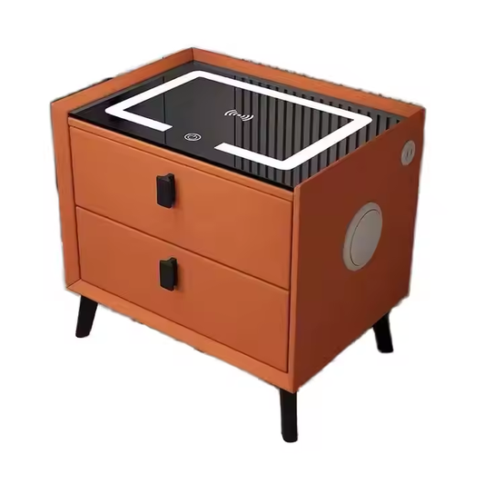 Velador Moderno 2 Cajones con Cargador Inalámbrico y Puertos USB