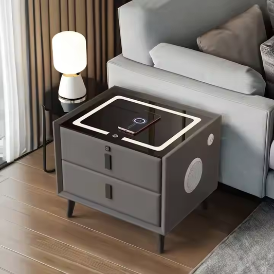 Velador Moderno 2 Cajones con Cargador Inalámbrico y Puertos USB