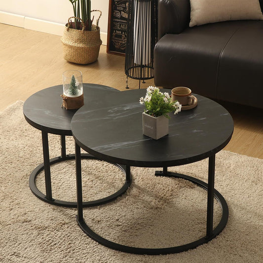 SET DE MESAS DE CENTRO NOIR STONE EFECTO MÁRMOL NEGRO